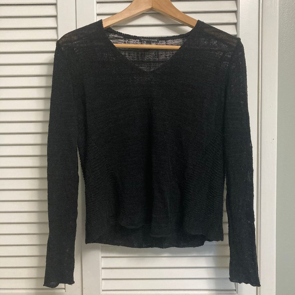 Eileen Fisher Black V Neck Knit Sweater
